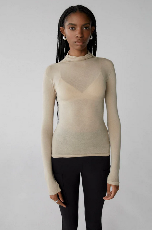 HAYVEN SHEER KNIT TURTLE NECK TOP