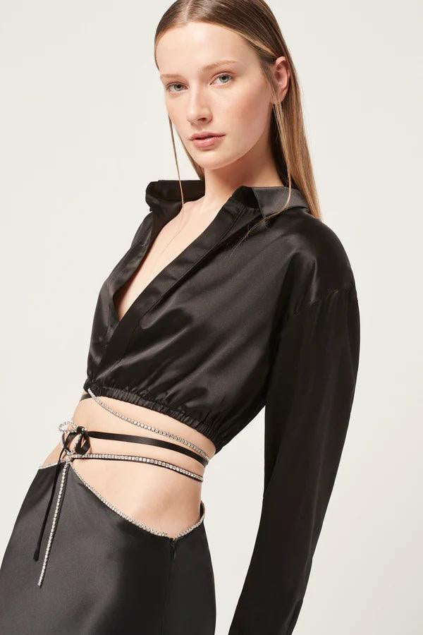 CRYSTALLINE CROP WRAP SILK SHIRT 