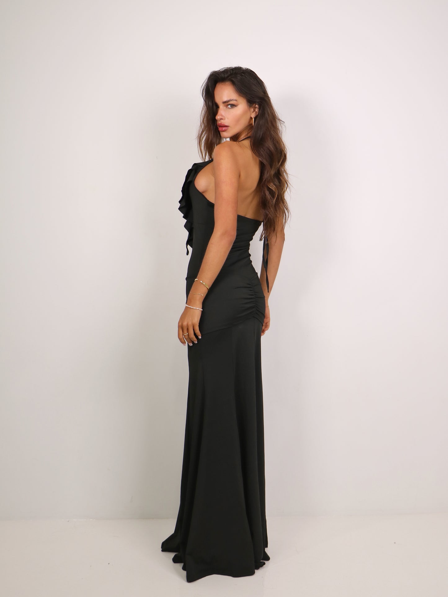 LAYERED RUFFLE MAXI DRESS