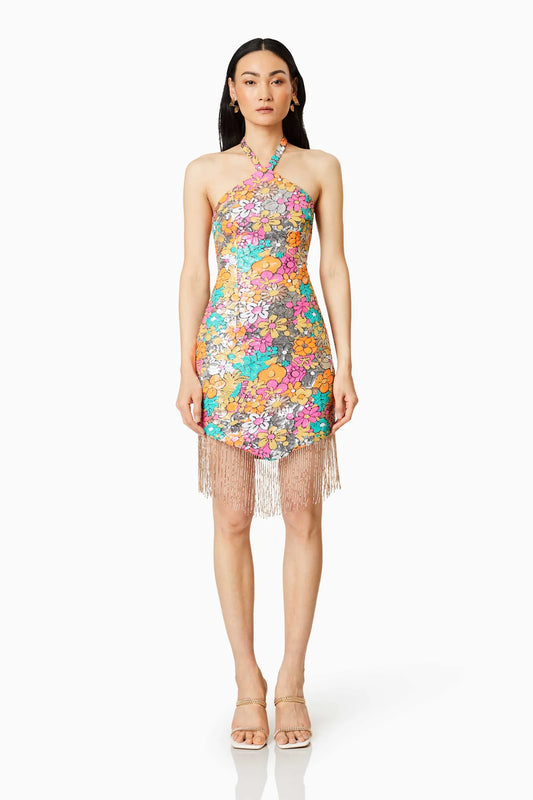 TAHITI FLORAL SEQUIN MINI DRESS